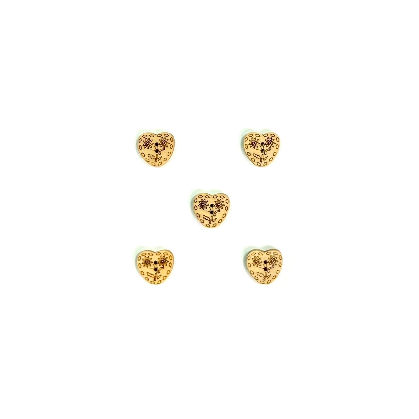 Heart shaped wooden buttons, Pack of 10