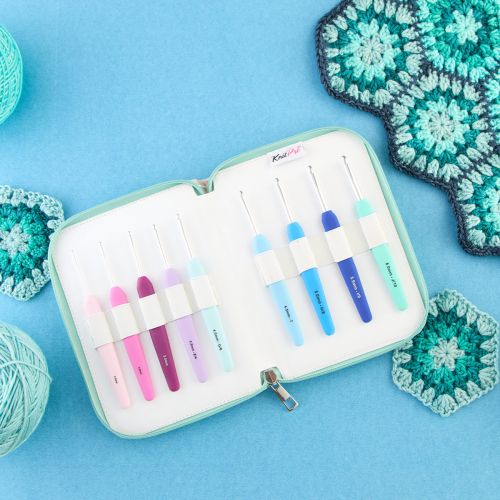 مجموعة خطافات الكروشيه من 2.0 Deluxe KnitPro Waves، مجموعة من 9 خطافات