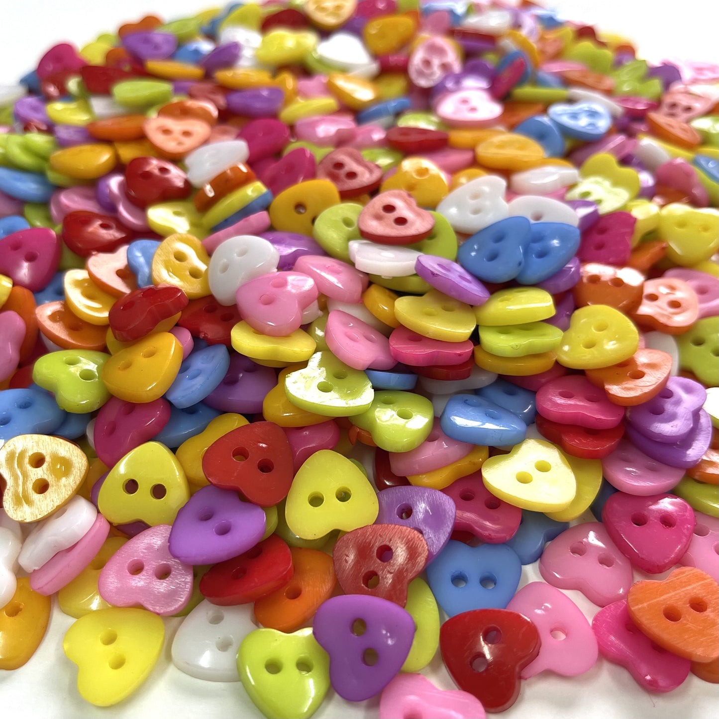 Heart shaped multi-color plastic buttons, Pack of 10