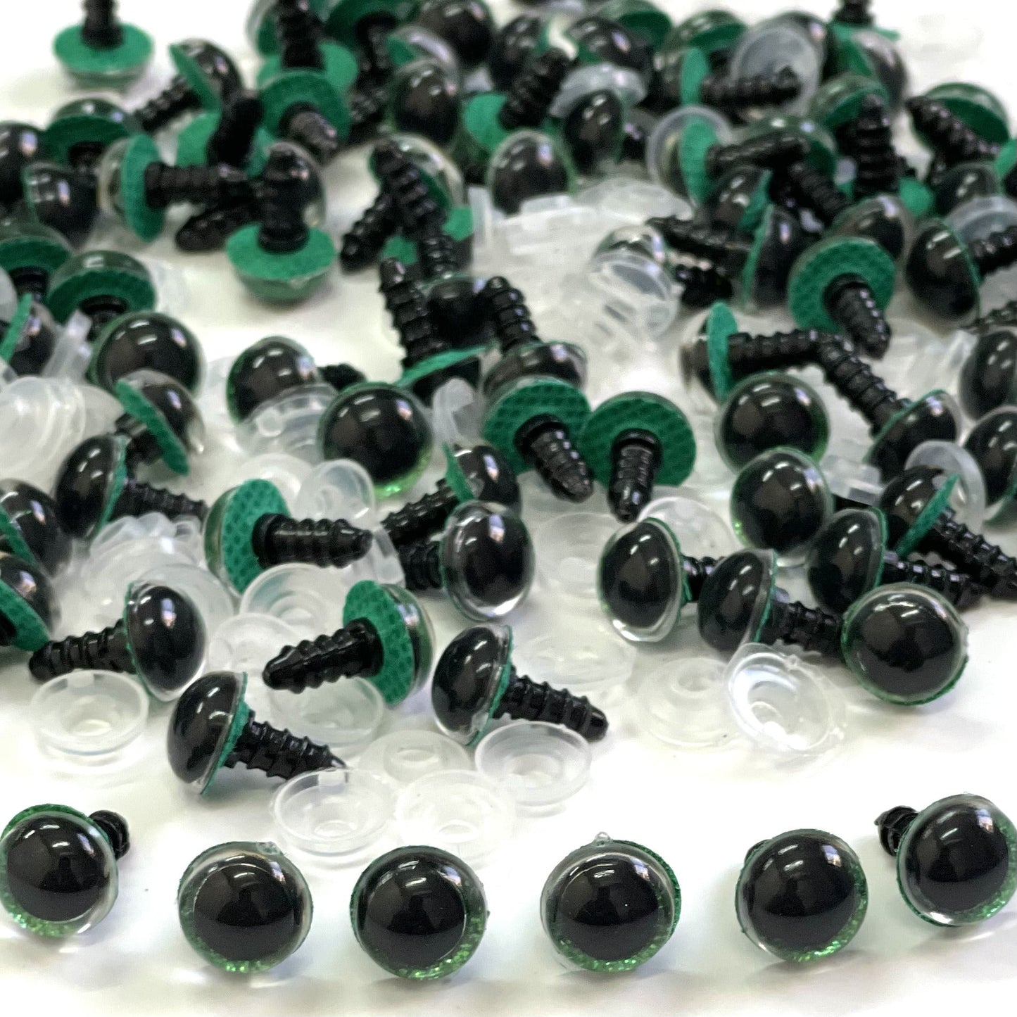 Amigurumi Glitter Eyes - Green - 12mm, Pack of 20