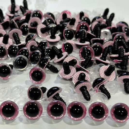 Amigurumi Glitter Eyes - Pink - 12mm, Pack of 20