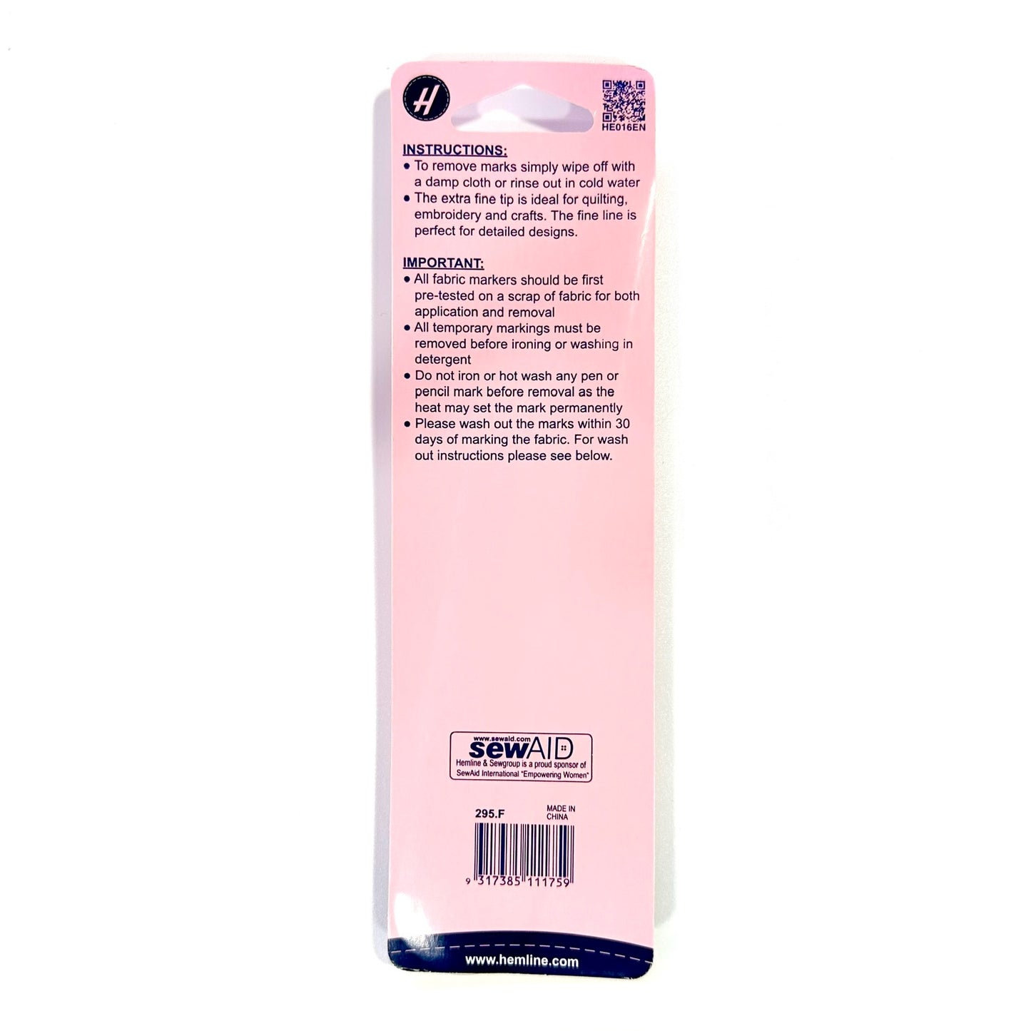 Hemline wipe-off fine line fabric marker