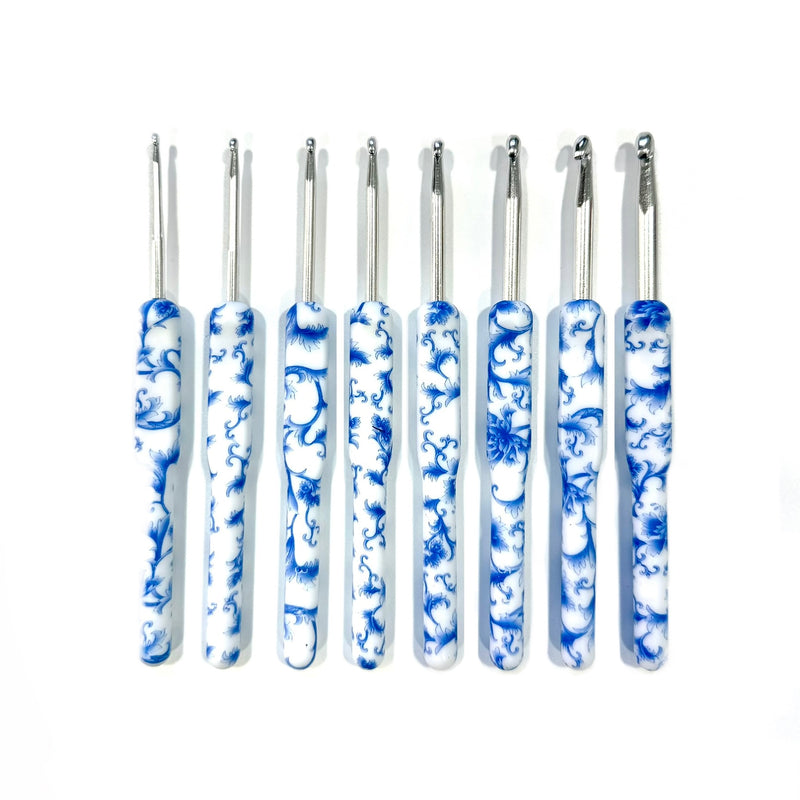 Blue porcelain crochet hooks, Set of 8 hooks