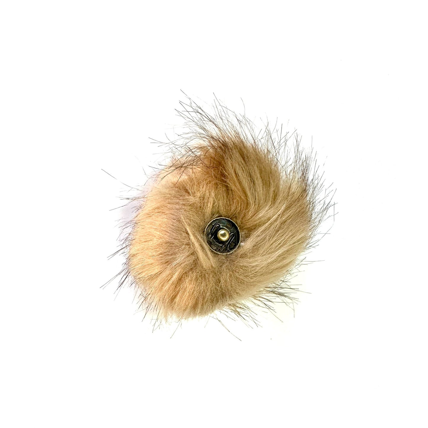 Pompom with button - Khaki - 10cm