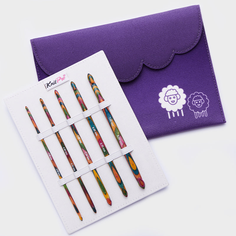 KnitPro Symfonie Wood Double Ended Crochet Hook Set, Set of 5 hooks