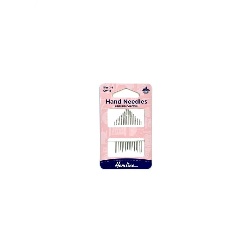 Hemline metal embroidery/crewel needles - Sizes 3-9, Pack of 16