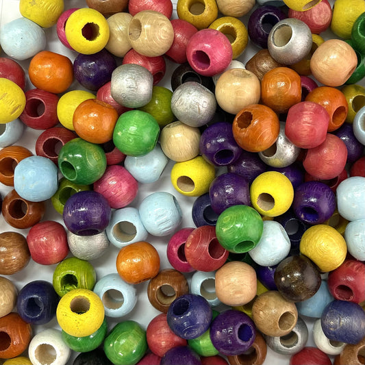 Multi color wooden beads - 15mm, Pack of 25