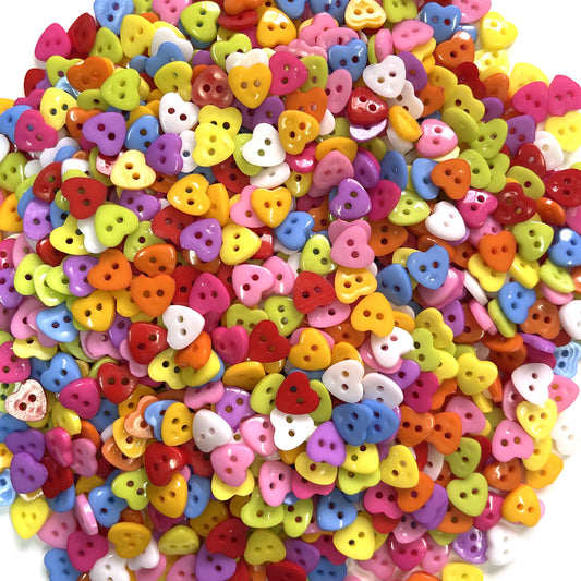 Heart shaped multi-color plastic buttons, Pack of 20