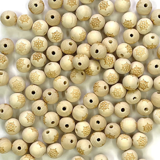 Wooden beads with engravings - 18mm - Pattern 2, Pack of 6