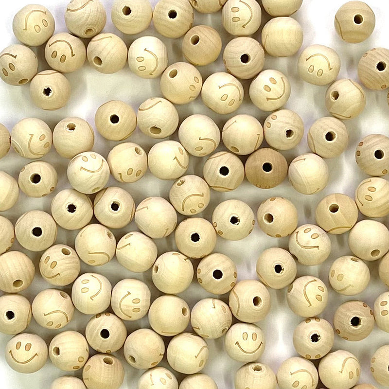 Wooden beads with engravings - 18mm - Pattern 1, Pack of 6