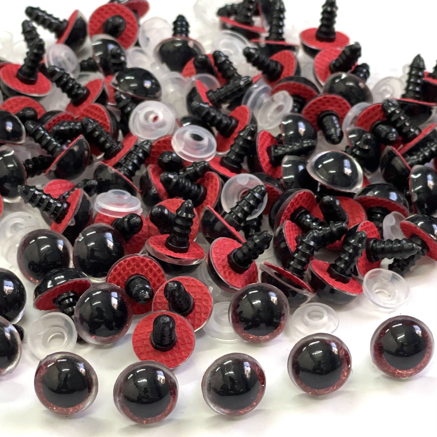 Amigurumi Glitter Eyes - Red - 14mm, Pack of 20